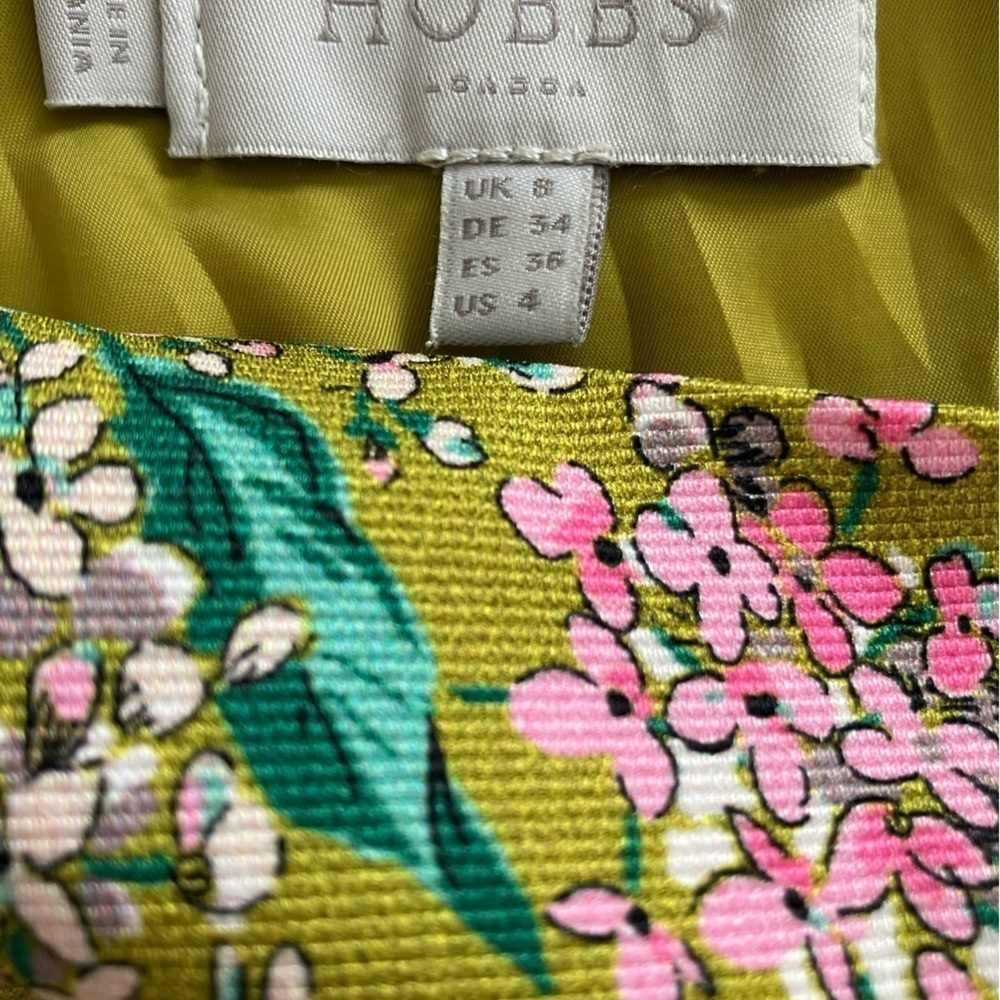 Hobbs London Size 4 Green Chartreuse Moira Garden Floral Sheath Occasions Dress - Picture 8 of 16
